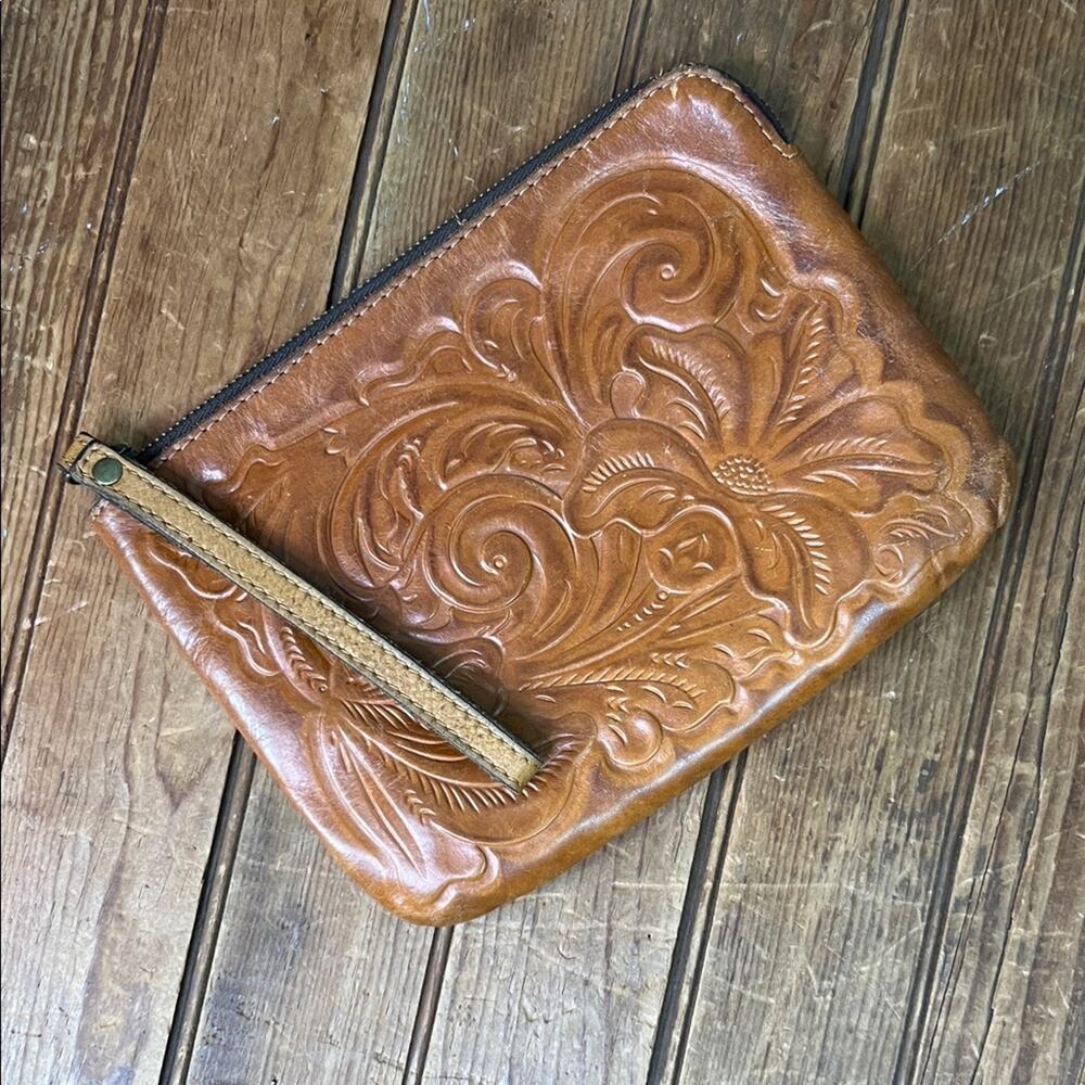 Patricia Nash wristlet bag leather Embossed western style wristlet Clutch